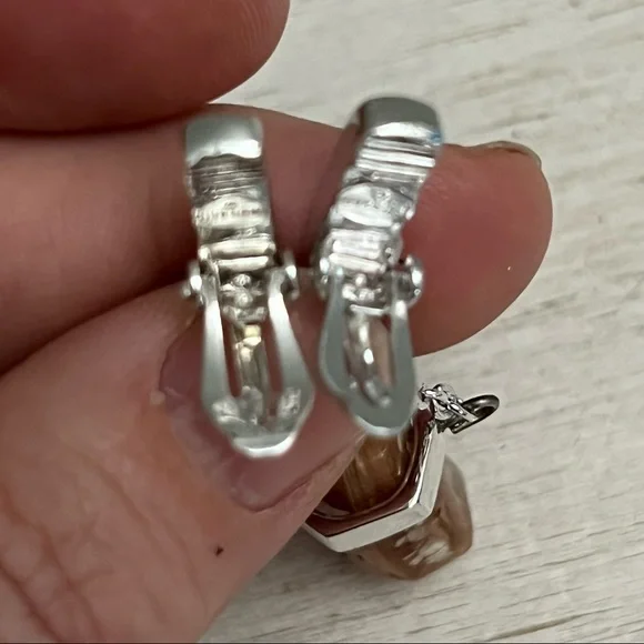 Givenchy Silver Tone Clip On Chain Dangle Earrings with Gemstone Vintage 80s 90s - Picture 3 of 11